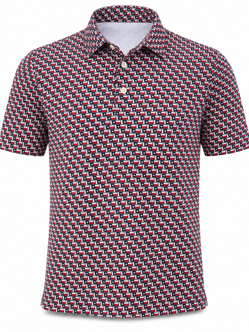 BCG Golf Men’s L Texas Flag Print Performance Polo Red White Blue
